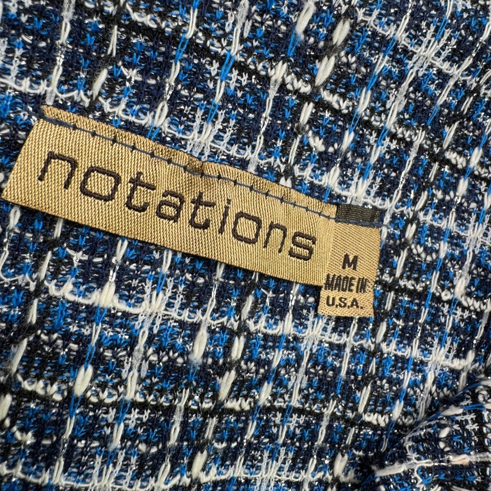 Vintage Notations Jacket Women M Blue Tweed Boucle Knit Blazer Plaid 3/4 Sleeve - Picture 6 of 9